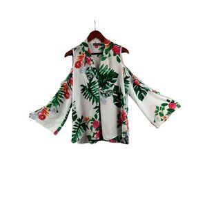 Vince Camuto Cold Shoulder Floral Blouse S Polyester Womens Top Made In China Mu